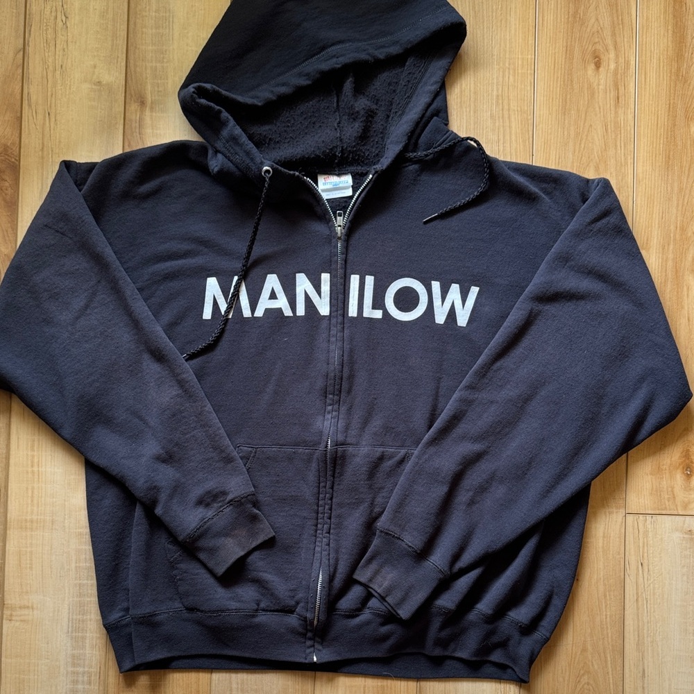 Vintage Black Barry Manilow zip up Hoodie XL